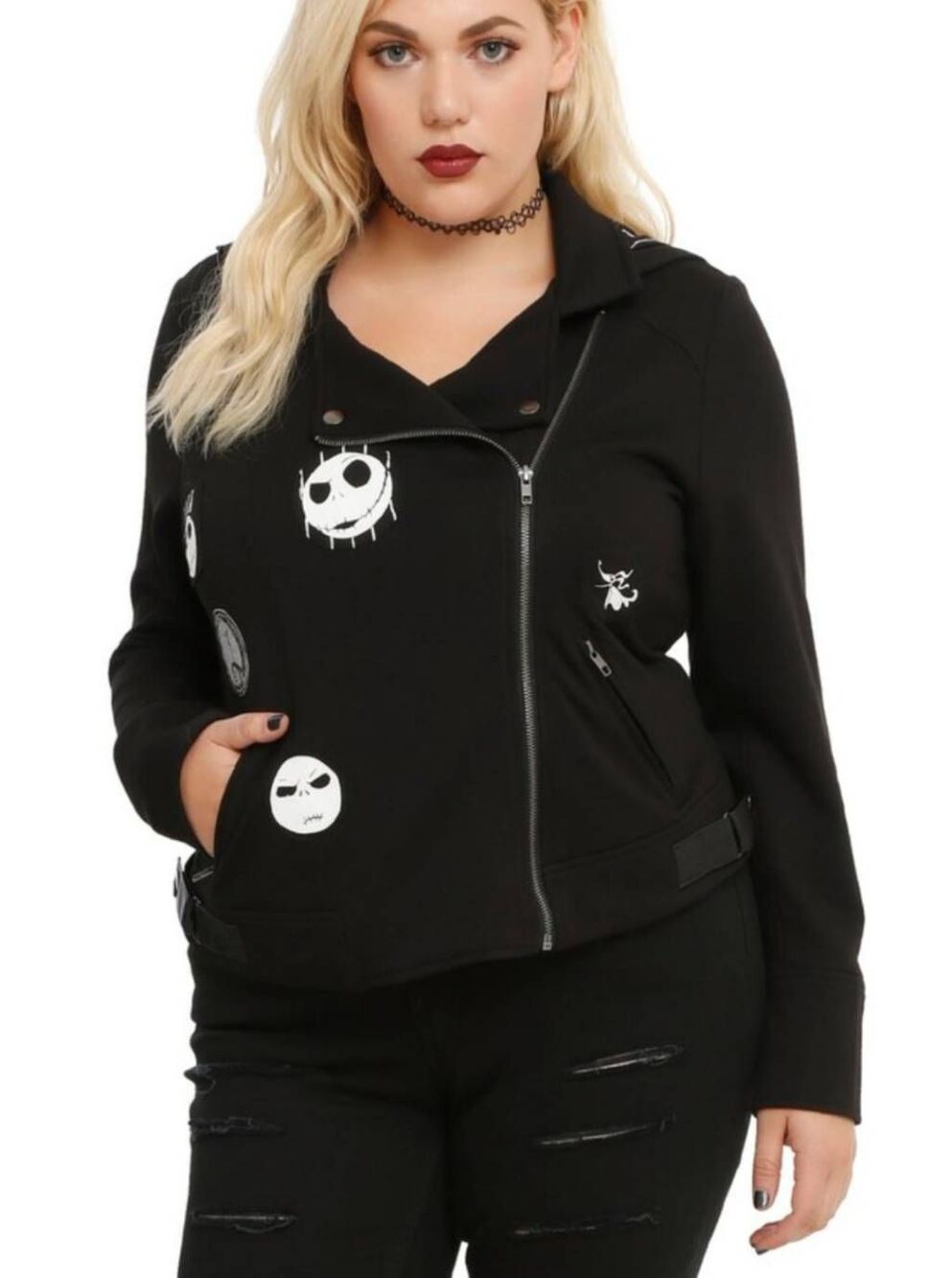 Disney Nightmare Before Christmas Jack Skellington Moto Jacket Goth 1X Black